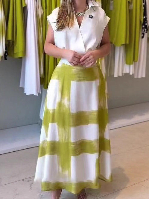 Damen elegante Hemdblusenkleid mit markanten Farbblöcken EB
