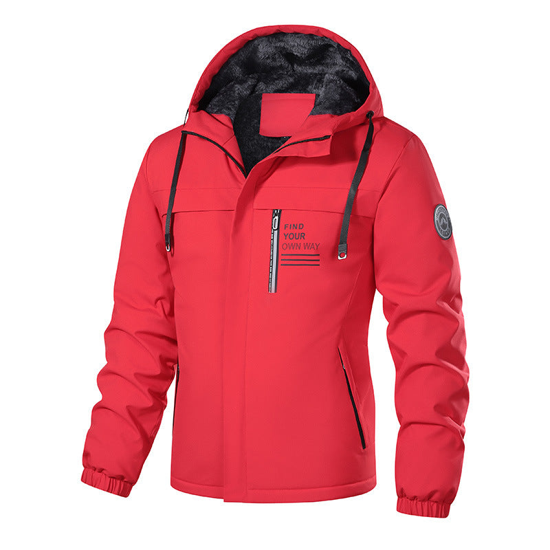 Herren Wetterfeste Kapuzenjacke mit wärmendem Teddyfleece-Inlay und verdecktem Frontreißverschluss EB