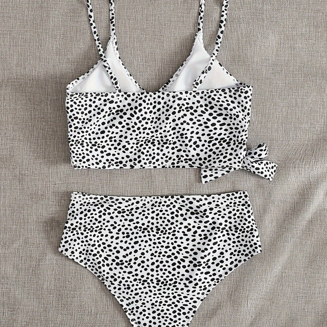 Damen Wickel-Bikini-Set mit hohem Bund und eleganten Polka Dots EB