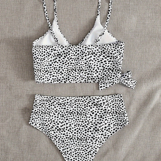 Damen Wickel-Bikini-Set mit hohem Bund und eleganten Polka Dots EB