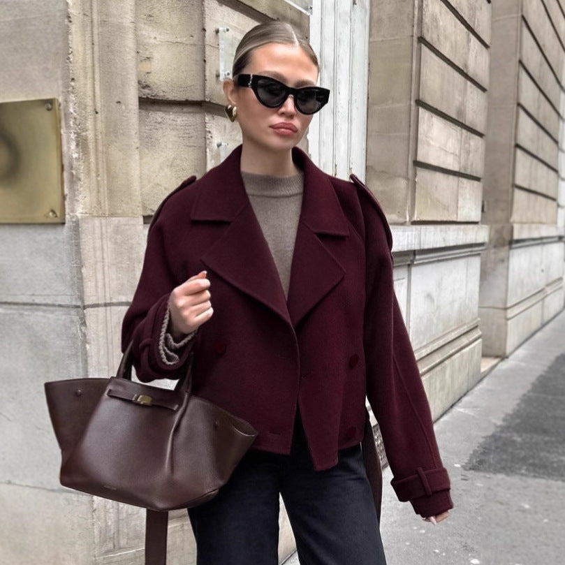 Damen elegante Oversized-Hochkragenjacke im minimalistischen Stil EB