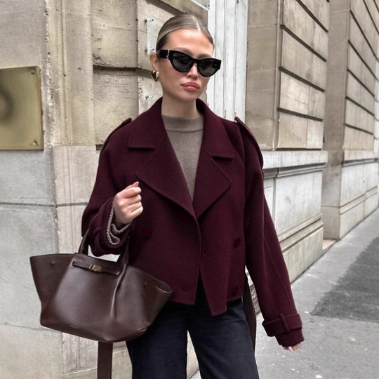 Damen elegante Oversized-Hochkragenjacke im minimalistischen Stil EB