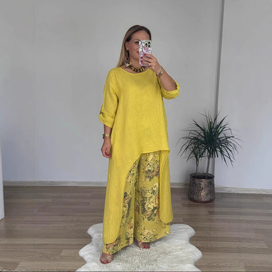 Damen Relaxed Fit Leinen Tunika Top EB