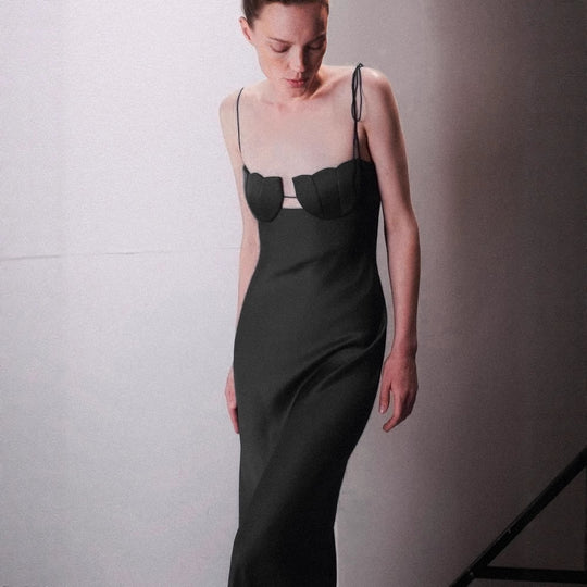 Damen Maxikleid mit abnehmbaren Trägern und herzförmigem Dekolleté EB