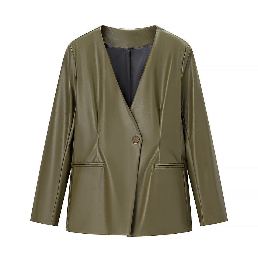 Damen elegante Kunstlederjacke EB
