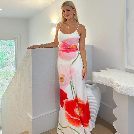 Damen Maxi Kleid mit floralem Print und spaghetti-Trägern EB
