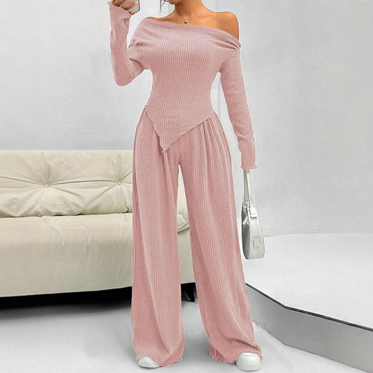 Damen figurbetontes Jumpsuit mit asymmetrischem Ausschnitt und langen Ärmeln EB