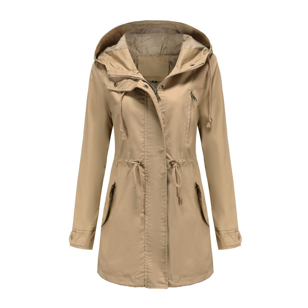 Damen nan leichter Parka mit Kapuze, Kordelzug und verdecktem Reißverschluss EB