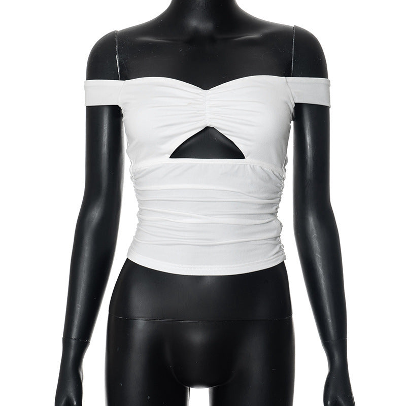 Damen elastisches Off-Shoulder Top mit Raffung und Ausschnitt EB
