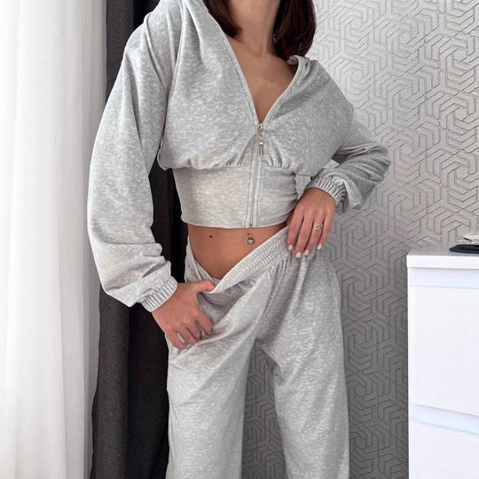Damen Taillierte Cropped-Kapuzenjacke mit figurformendem Schlauchbund EB