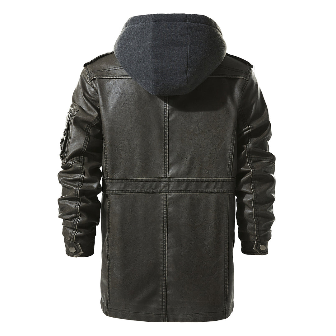 Herren Kunstlederjacke mit versteckter Kapuze EB
