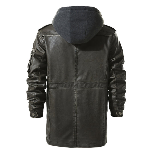 Herren Kunstlederjacke mit versteckter Kapuze EB