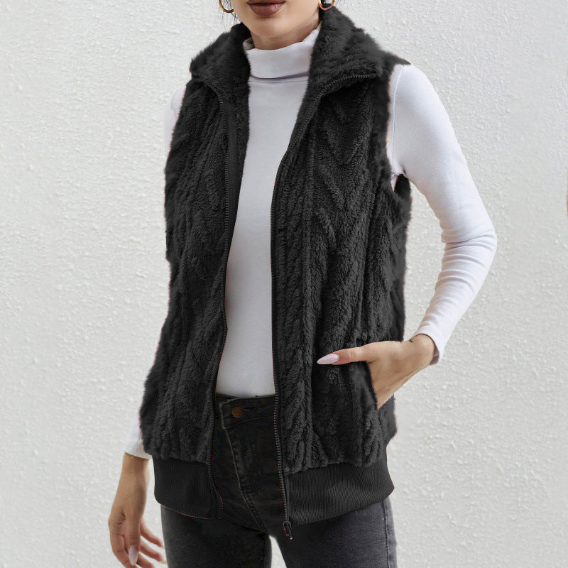 Damen kuschelige Fleecejacke mit Stehkragen und praktischen Taschen EB