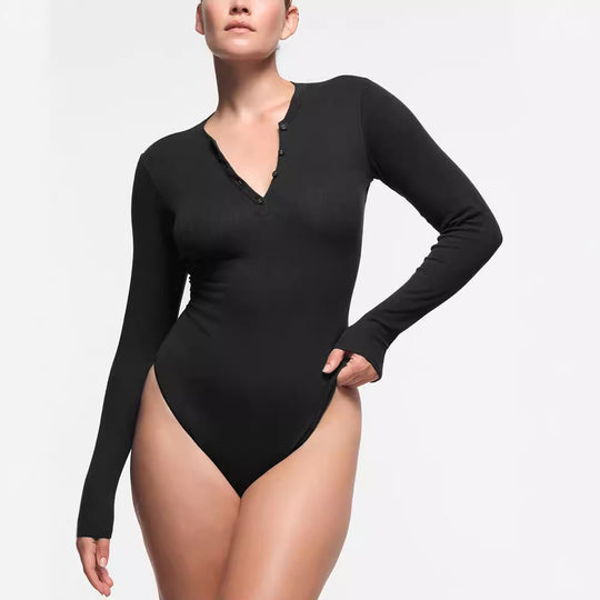 Damen Langarm-Bodysuit mit Knopfleiste EB