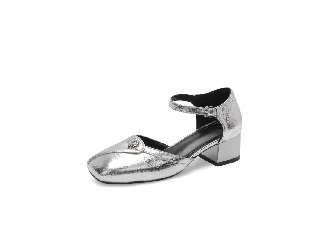Damen elegante Ballerinas mit modischer Schnalle und goldenen Akzenten EB