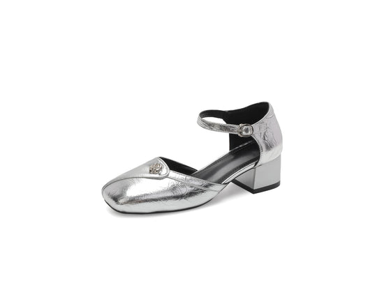 Damen elegante Ballerinas mit modischer Schnalle und goldenen Akzenten EB