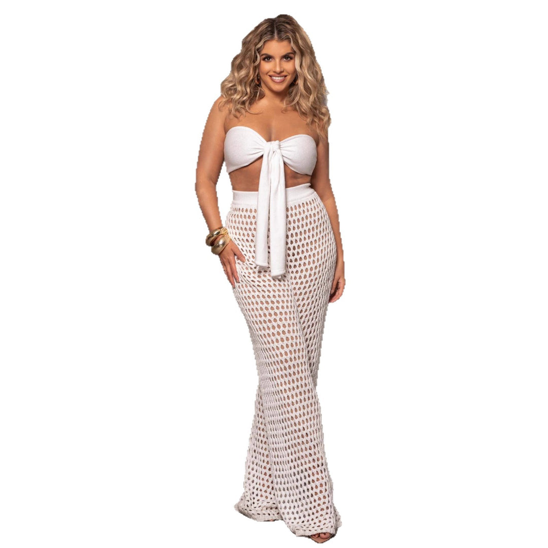 Damen Set aus gehäkeltem Oberteil und weitem Palazzo-Hosen EB