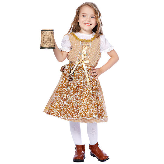 Damen nan traditionelles Trachtenkleid-Set mit geschnürtem Mieder, bestickter Puffbluse und abnehmbarer Schürze EB