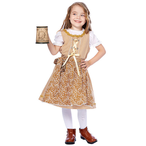 Damen nan traditionelles Trachtenkleid-Set mit geschnürtem Mieder, bestickter Puffbluse und abnehmbarer Schürze EB