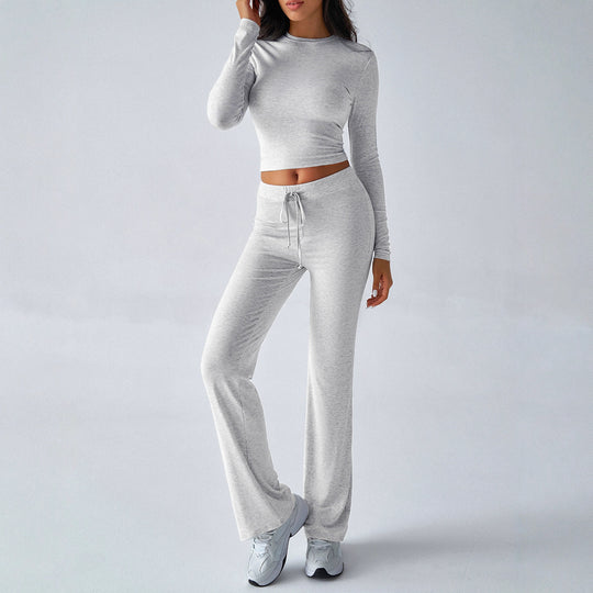 Damen Sportliches Lounge-Set mit langärmeligem Oberteil und weitem Hosenbein EB