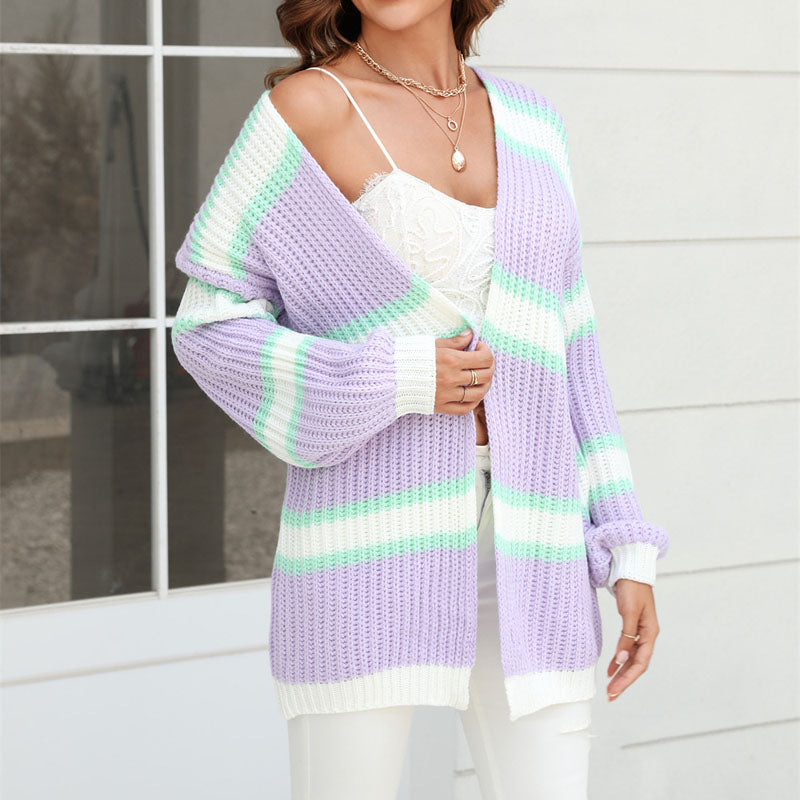 EB | Gestreifter Strickcardigan Acryl Bunt, Weich