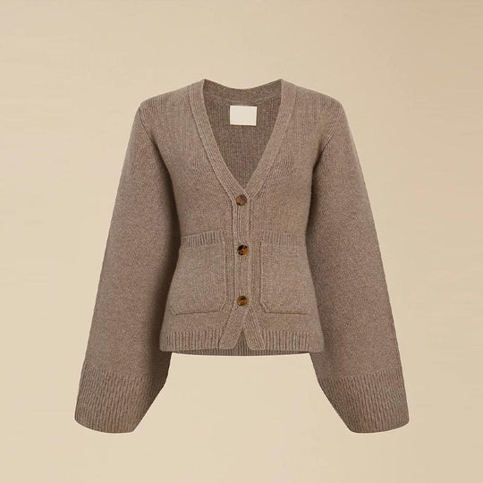 Damen Strickjacke mit tiefem V-Ausschnitt und praktischen Taschen EB
