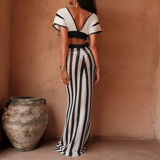 Damen stylisches Crop-Top und weite Palazzo-Hose Set EB