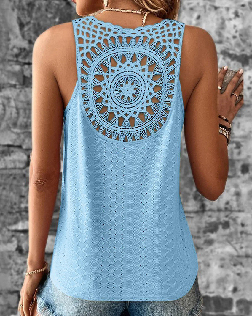 Damen luftiges Häkelshirt mit einzigartigem Rückendetail EB