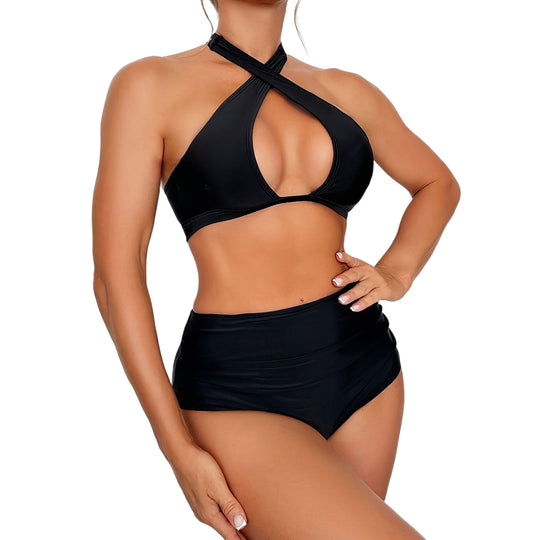 Damen Hochgeschnittenes Bikinioberteil mit Schnitt und Neckholder EB