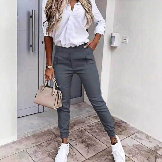 Damen Enganliegende Chino-Jogger mit hohem Bund und elastischen Bündchen EB