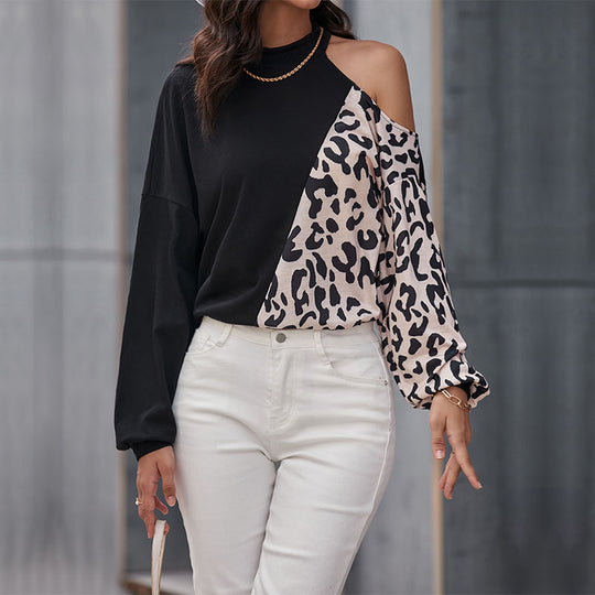 Damen Designer Oberteil mit asiatischem Stehkragen und elegantem Animal-Print EB