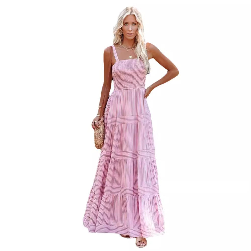 Damen Maxikleid mit leichtem Rüschenstil und elastischem Bustier EB