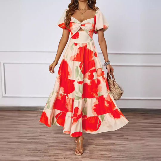 Damen Maxikleid mit voluminösen Puffärmeln und romantischem Schnitt EB