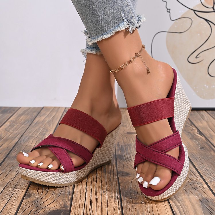 Damen Elegante Keil-Sandalen mit breiten Riemen EB
