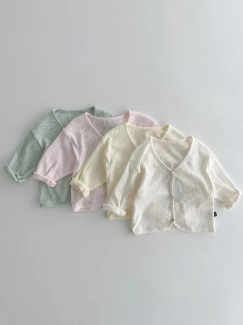 Unisex nan weicher gerippter Strickbaby-Cardigan mit V-Ausschnitt und hochkrempelbaren Ärmeln EB