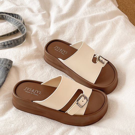 Damen bequeme Plateau-Pantoletten mit modischem Riemendesign EB