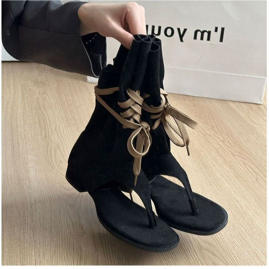 Damen modische Zehentrenner-Sandalen mit hohem Raffungseffekt EB