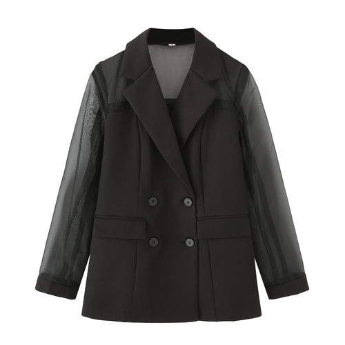 Damen elegante Blazerjacke mit transparenten Ärmeln EB