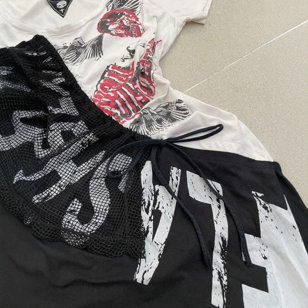 Damen lässiges T-Shirt mit einzigartigem Grafikdesign und sportlichem Mesh-Einsatz EB