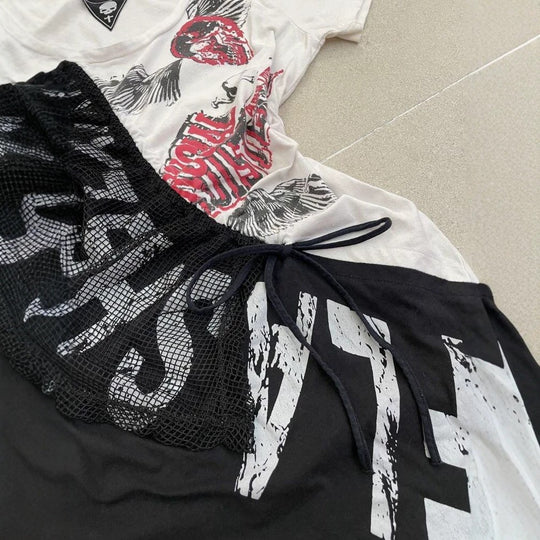 Damen lässiges T-Shirt mit einzigartigem Grafikdesign und sportlichem Mesh-Einsatz EB