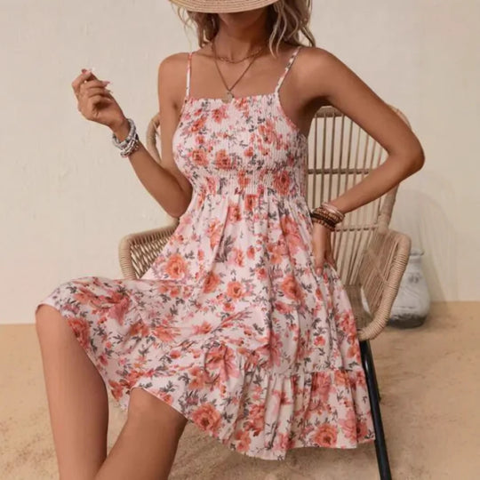 Damen Wickelkleid mit floralem Design und verstellbaren Spaghetti-Trägern EB