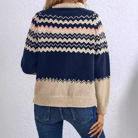 Damen Pullover mit Wellenmuster und klassischem Rundhalsausschnitt EB