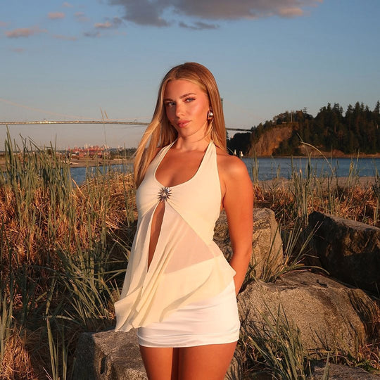 Damen transparentes Strandtop mit raffiniertem Wickeldesign EB