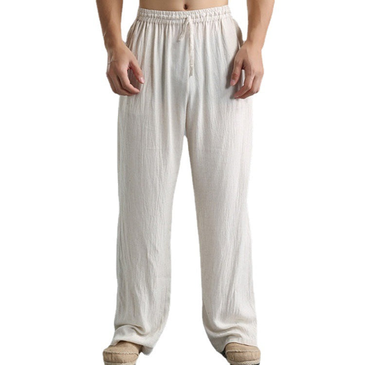 Herren nan lässige Leinenhose mit elastischem Bund, Kordelzug und geradem Bein EB