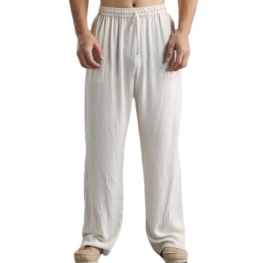 Herren nan lässige Leinenhose mit elastischem Bund, Kordelzug und geradem Bein EB