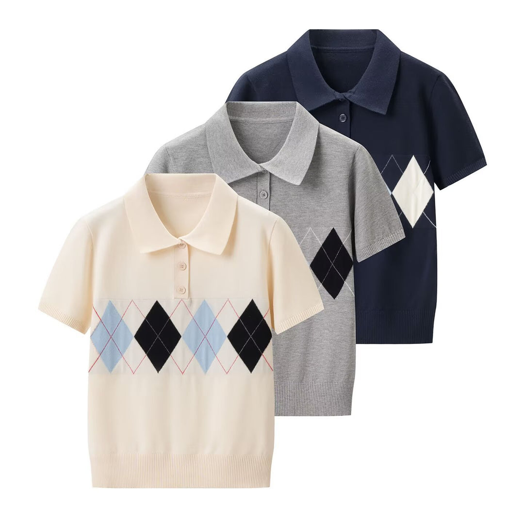 Damen Poloshirt mit modernem Rautenmuster und feinem Baumwollstoff EB
