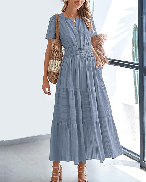 EB | Kleid mit V-Ausschnitt und plissierten Blasenärmeln