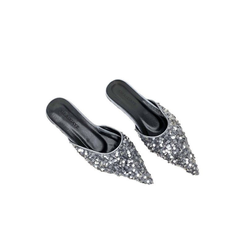 Damen elegante Mules mit glamourösem Paillettenbesatz EB
