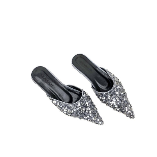 Damen elegante Mules mit glamourösem Paillettenbesatz EB