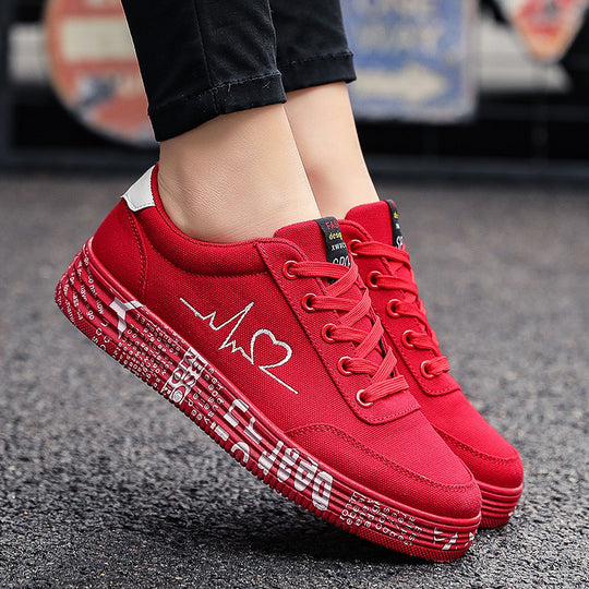 Damen nan Canvas-Sneaker mit dekorativer Print-Plateausohle und Herzlinien-Stickerei EB